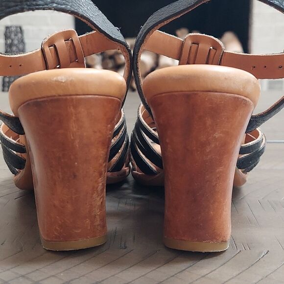 Kork-Ease ‘Pepper’ Black Leather Block Heel Sandals Sz 7 - Picture 4 of 9